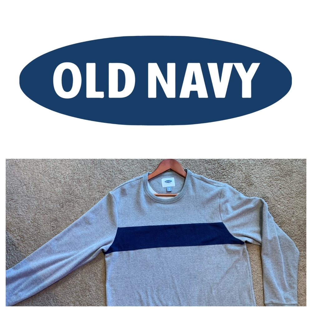 Gray and Navy Blue stripe pullover crew neck
